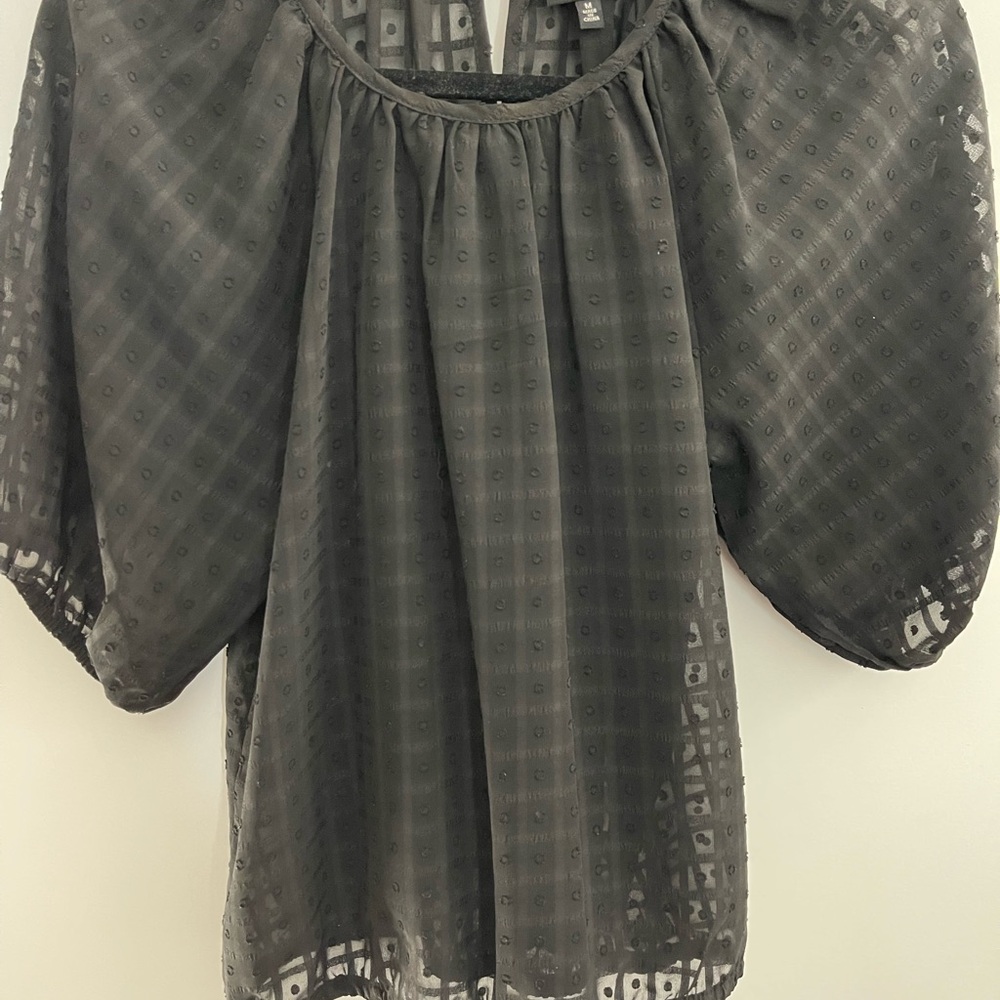 EUC Women's Black Top with Puffed Sleeves Fully Lined Dressy Size M